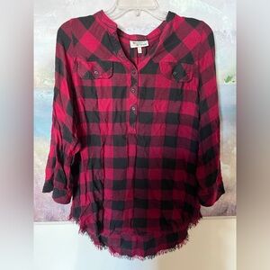 Women’s Red and Black Buffalo Plaid Henley Tunic